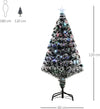 4ft Artificial Prelit Christmas Tree, Snow Xmas Tree with Colourful LED Lighting Fiber Optics, Green White