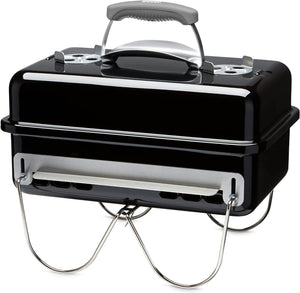 Go-Anywhere Charcoal Grill, 42 x 26cm Grill Area, Lightweight Portable BBQ Grill, Table Camping Grill with Porcelain-Enamelled Bowl & Lid, Folding Legs - Black (1131004)