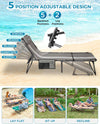 Sun Lounger with Reading Hole, 5 Position Adjustable Backrest for Garden, Folding Sun Lounger Portable Sunloungers with Strap Sun bed for Beach Terrace Pools Camping Guest Bed Indoor
