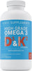 Omega 3 Fish Oil 1000mg with Vitamin D 4000iu and K2 100ug - 180 Capsules Supplements