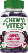 Adults Super Immune | 60 Gummy Vitamins | Extra-Strength Vitamin D 200 IU | 200mg Vitamin C | 8 mg Zinc | Elderberry | Real Fruit Juice | Vegan