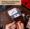 LockCowboy 30 Pieces Lockpick Set with 3 Transparent Practice Locks and Credit Card - Lock Picking Kit Gifts for Men- Best Beginner Pick Locking Set with Bonus E-Guides for Locksmiths