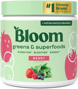 Super Greens Powder Smoothie & Juice Mix - Probiotics for Digestive Gut Health & Bloating Relief for Women, Digestive Enzymes with Superfoods Spirulina & Chlorella (Berry)