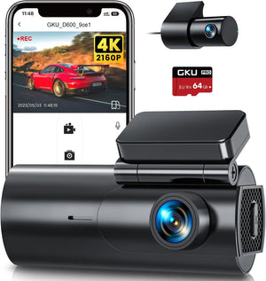 4K Dash Cam Front and Rear WiFi Dashcam with 64GB SD Card, Dual Car Camera Dash Cam with Parking Monitor, Night Vision, WDR, 170° Wide Angle, G-Sensor, Loop Recording, APP Control, Max 256GB