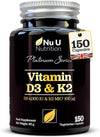 Vitamin D3 4000 IU and Vitamin K2 MK7 100μg - 150 Vegetarian Capsules - 5 Month Supply - High Strength Vitamin D K2 Supplement - Made in UK -