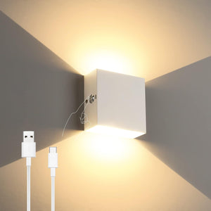 Wall Lights Dimmable, Touch Wall Light USB Rechargeable Up Down Wall Lamp White Night Lights Aluminum Magnetic for Bedroom, Cabinet, Bedside, Wardrobe, Warm White