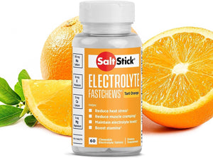 FastChews Electrolytes - 60 Chewable Electrolyte Tablets - Salt Tablets for Running, Fast Hydration, Leg Cramps Relief, Sports Recovery Vegan, Gluten Free (Orange)