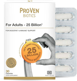 Pro-Ven Probiotics Adult Digestive Supplement Acidophilus & Bifidus 25 Billion CFU Capsules Multi-Strain High Strength Friendly Bacteria 30 Capsules - UK Made