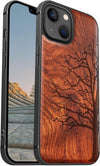 Magnetic Wood Case for iPhone 13 Case [Hard Real Wood & Soft TPU] Shockproof Hybrid Protective Cover Unique & Classy Wooden Case Compatible with Mag Safe (Tree of Life Art Carving-Rosy)