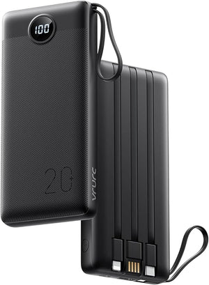 Power Bank with Built-in Cables,20000mAh Portable Charger Fast Charging PD 20W QC Quick Charge USB C Battery Pack with 4 Outputs & 2 Inputs Compatible with Smartphones Tablets