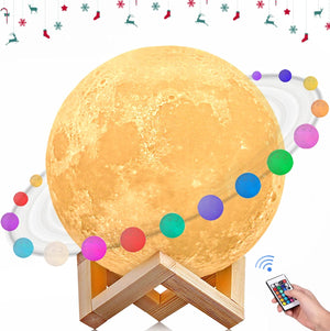 Moon Lamp, 3D Printed Dimmable LED Night Light with 16 Colors, Remote and Touch Control Mood Lamp for Bedroom, Kids Room Cafe Bar Dining Room