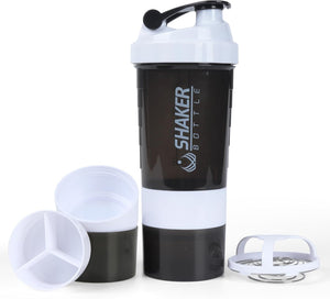 Protein Shaker Bottle,16oz Gym Bottle with Mixing Ball and Storage, BPA Free Leak-Proof Secure Flip Cap,Workout Water Bottle for Smooth Shake and Pre Workout,Dishwasher Safe,White