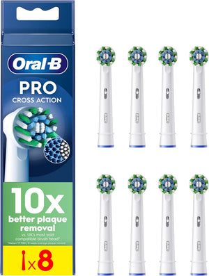 Pro Cross Action Electric Toothbrush Head, X-Shape and Angled Bristles for Deeper Plaque Removal, Pack of 8 Toothbrush Heads, White