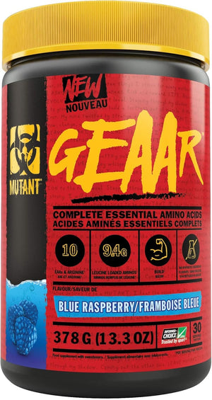 GEAAR | 9.4g of EAA Powder + Arginine, 7g BCAAs, 4g Leucine, Electrolytes, Coconut Water, No Artificial Colours or Flavours | 30 Servings | Blue Raspberry | 378g