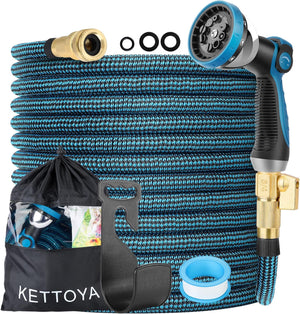 100FT Expandable Garden Hose, Flexible Water Hose with 10-Pattern Spray Nozzle, Leak-proof Retractable Heavy Duty Hose Pipe, 4-layer Latex Core, Durable 3750D, Brass Alloy Connector, Kink-Free