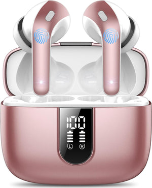 Ear Buds Wireless Earbuds, 50Hrs Playtime Bluetooth Earphones, Bluetooth Headphones 5.3, In Ear with 4 ENC Call Noise Cancelling Mics, Bass Boost 85%, Mini Earbuds IPX7 Waterproof, USB-C(Rose)