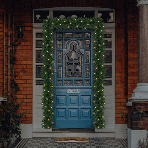 18FT Giant Christmas Door Garland Kit with 60 LED Battery Lights Warm White or Multi Coloured Switchable (Green 18FT)