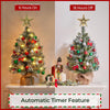 2Pcs Pre-Lit Artificial Mini Tabletop Christmas Tree, 2ft/66cm Frosted Battery Operated Small Xmas Trees with 35 LED Lights, 42 Red Berries & 6 Pinecones for Festival Decoration