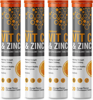 Vitamin C 1000mg & Zinc 15mg Orange Flavour Effervescent Tablets by  (4 Tubes of 20 Tablets)