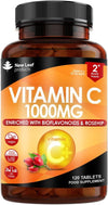 Vitamin C Tablets 1000mg - Enriched with Bioflavonoids & Rosehip - Premium Vitamin C Supplements - Vegan Vitamin C Tablets High Strength Ascorbic Acid VIT C for Normal Immune System UK Made