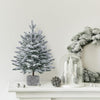 2ft/68cm Pre-lit Potted Flocked Tabletop Christmas Tree, Mini Snowy Frosted Artificial Spruce Xmas Tree with 35 Warm White LED Lights and 262 PE Branch Tips for Home Porch Decor