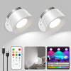 Battery Operated Wall Lights 2 Pack, LED Wall Mounted Lamp with Remote, 3 Color Temperatures & 13 RGB & Dimmable Magnetic 360° Free Rotation Rechargeable Sconces Wall Lighting (2 Pack White)
