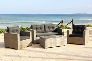 "Barcelona 4-Seater Rattan Wicker Garden Lounge Set: Stylish Outdoor Furniture with Cushions and Weatherproof Cover"
