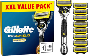 Gillette ProShield Power Men's Razor + 9 Razor Blade Refills with Precision Trimmer, 5 Anti-Friction Razor Blades