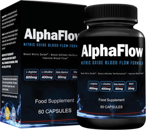 AlphaFlow L-Arginine, L-Citrulline & Beta Alanine | 1340mg Nitric Oxide (NO) Booster for Muscle Growth, Blood Flow, Vascularity & Size | Money Back Guarantee | 60 Vege Capsules