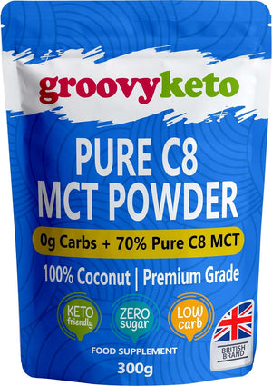 Pure C8 MCT Powder | MCT C8 Oil Powder | Instant Ketone Energy | Purest Form of MCT | 100% Pure Caprylic Acid | 0g Carbs | Enhances Ketosis & Fasting | 300g