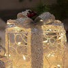 3PK Light up Present Boxes Silver Gift Boxes with Warm White Lights Plug in for Christmas Decorations Home and Outdoor Décor