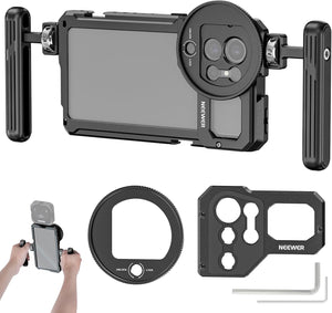 Galaxy S23 Ultra Phone Cage Video Rig with Dual Side Handles, 67mm Threaded Filter Adapter, 17mm & M Mount Lens Backplates, Phone Stabilizer for Video Recording Filmmaking, PA021+PA033