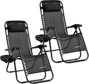 Zero Gravity Chair, Heavy Duty Textoline, Outdoor & Garden Sunloungers, Reclining & Folding Chair with Cup Cup And Phone Holder Plus Headrest Pillow