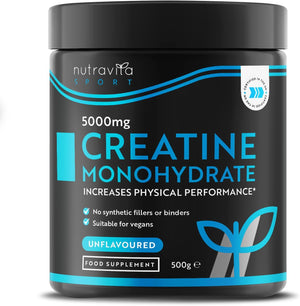 Creatine Monohydrate Powder 5000mg - 500g After/Pre Workout Powder - for Recovery & Physical Performance - Men & Women Exercise Supplement - Vegan - 100 Servings - Unflavoured - UK Made by