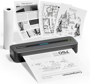 M832 Portable Thermal Printer A4, Wireless Bluetooth Mobile Printers for Home Use, Photo, Invoice, Inkless Monochrome Printer Compatible with Phone & Laptop, Gray