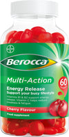 Multi-Action Multivitamin Gummies - Including Vitamin D, C, A, B-Complex (B1, B2, B3, B6, B7 & B12), E - Supplement for Women, Men and Kids - 60 Gummies - Cherry Flavour