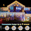 Icicle Outdoor Christmas Lights 10M - Warm White LED Xmas Icicle Light Outside Lighting Connectable House Lights 8 Mode Remote