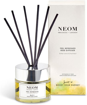 NEOM- Feel Refreshed Reed Diffuser, 100ml | Lemon & Basil Essential Oil | Scent to Boost Your Energy