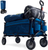 Festival Trolley on Wheels, 135L Folding Camping Wagon with Adjustable Handle & Cup Holder, Collapsible Beach Cart Foldable for Outdoor Garden Picnic Shopping 100KG Capacity, Blue