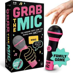 Grab The Mic - The Family Karaoke Game 8+ Year Olds, 2-10 Players - Board Game For Bad Singers - 250 Lyric Cards for Fun Hilarious Games Night, Birthday Party, Kids Gift