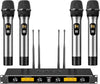 Wireless Microphones System, 4x5 Channel UHF Wireless Mic, 4 Handheld Adjustable Frequency Metal Cordless Dynamic Mic, Multiset Operation, 90m Ideal for Karaoke Singing Wedding Church, Silver