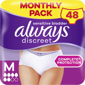 Incontinence Pants Women, Medium, Disposable Underwear Women, UK Size 8-14, White, Absorbency 6, 48 Underwear , Knickers (12 x 4 Packs), Bladder Leak Protection , Maternity Postpartum