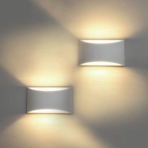 LED Wall Lights 2 Pack Indoor Modern White Plaster Wall Wash Lights 7W Warm White LED Sconce Up and Down Wall Lamp for Living Room, Bedroom, Hallway (G9 LED Bulb Include)