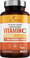 Vitamin C 1200mg Immune Support with Bioflavonoids and Rosehip | 180 Vegan Vitamin C Capsules not Tablets | Slow Release VIT C Ascorbic Acid | Made in The UK by