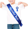Birthday Decorations for Boys - Satin Sash, Holographic Badge, Award Ribbon Badge, Blue Sash for Kids Party Supplies