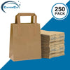 Small Brown Paper Bags with Handles - 250 Pack, 7x9x3.5" (22x18x3.5cm) - Kraft Food Takeaway Bags, Recyclable & Biodegradable, Strong Lunch Bag, Sandwiches - Small - (7x9x3.5") 250 pack