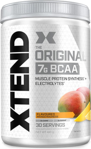 XTEND Original BCAA Powder Mango Madness 30 Servings | 7g BCAAs Per Serving | Sugar Free Branched Chain Amino Acids and Electrolytes Powder for Post Workout Muscle Recovery and Hydration