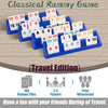 Mini Rummy Set,Travel Size Rummy Game with Durable Travel Canvas Bag, Classical Rummy Cube Game for Adult and Kids,106 Tiles, 4 Playing Rack, 1 Dice (2-4 Players)