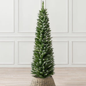 Frosted Pencil Christmas Tree 5ft, Artificial Slim Snowy Spruce, Indoor Home Xmas Decoration, Natural Looking Dual Tone PVC Needles, Easy Assembly with Stand (tree skirt not included)