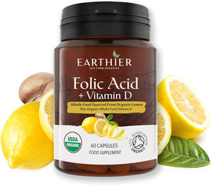 Organic Folic Acid Plus Organic Vitamin D from Whole Foods - Certified Organic by Soil Association - 2 Month Supply – Vegan